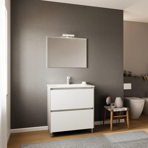 Kiamami Valentina - Mobile bagno a terra da 80cm con 2 cassetti bianco cannettato | Corfù