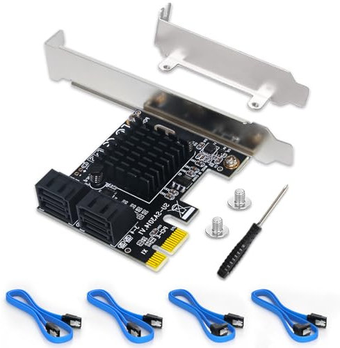Carte SATA, carte d'extension 4 ports SATA 3.0 avec 4 câbles SATA, carte PCIe SATA 6 Gbit/s avec support à profil bas, non RAID, démarrage comme disque système, prend en charge 4 périphériques SATA