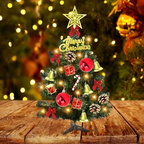 Mini Weihnachtsbaum, Kleiner Weihnachtsbaum mit Beleuchtung, Künstliche Weihnachtsbäume, LED Tisch Weihnachtsbaum, Geschmückter Weihnachtsbaum, Mini Christmas Tree, Geschmückt für Weihnachten Deko