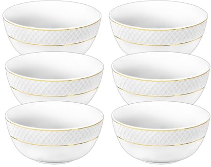 Wilmax - Saladiers - 6 pièces - Ø 16 cm - Porcelaine - Bol blanc - Bol avec motif doré - 930 ml - Pour les collations, les salades - Élégant et résistant aux rayures - Idéal comme cadeau
