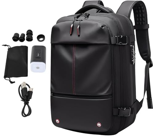 Vakuum-Rucksack, 19 Zoll Erweiterbarer Vakuum-Kompressionsbeutel mit Vakuumpumpe, Wasserdichter Vacpack-Rucksack, Platzsparende Taschen für Reisen und Camping (BLACK)