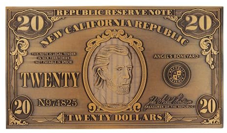 FaNaTtik Fallout: New Vegas NCR $20 Metal Replica In-World Bill - Limited Edition Metal Collectible, Numbered, Display Stand Included