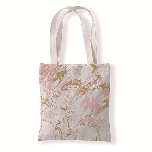 Homeyang Jutebeutel Rosa Gelber Marmor Stoffbeutel Canvas Wiederverwendbare Beuteltasche Damen Kinder Büchertasche Einkaufsbeutel mit Henkeln Stofftasche Waschbar Tote Bag 33x37 cm