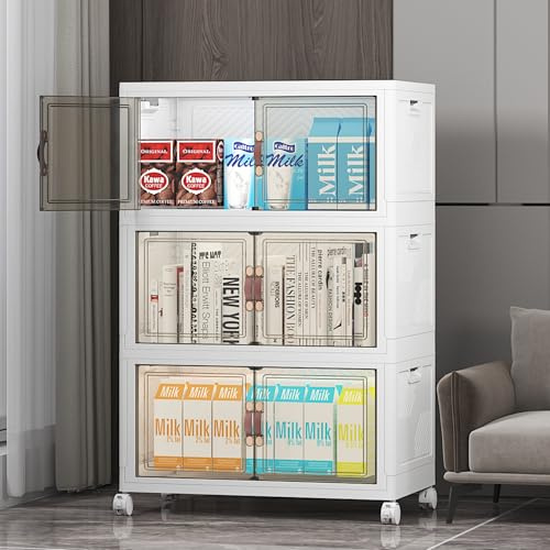 UAMFURI Extra Large Stackable Storage Bins with Lids & Wheels & Door, 156QT-52QT/13GAL*3Pack Foldable Collapsible Closet Organizers, Plastic containers drawers for bedroom Dorm