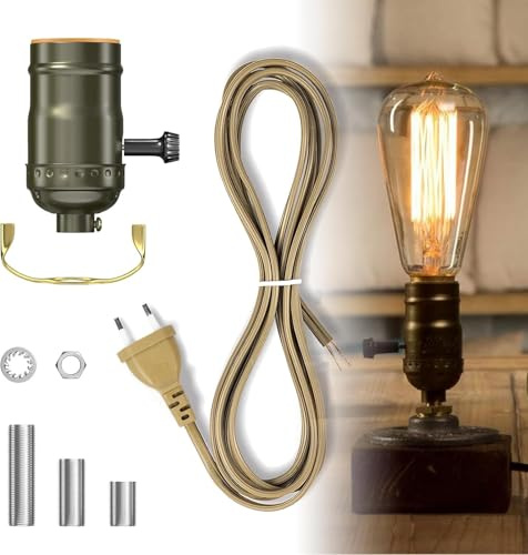 Lamptobe E27 Lampenfassung Kit, Bronze DIY Lampe mit 2.5M Kabel und Schalter Fassung E27 Set für Tischlampe, Flaschenlampen - MAX 60W - 1 Stück