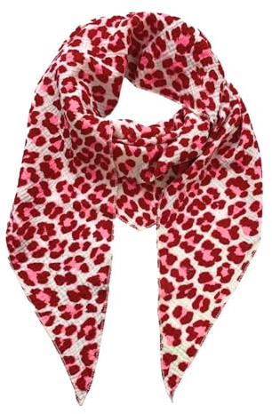FASHION YOU WANT Musselin Tuch mit Leopardenmuster Dreieck LEO Damen Halstuch Made in Italy 195x72cm Frühling Sommer Weich Leicht kuscheliger Baumwolle Schal