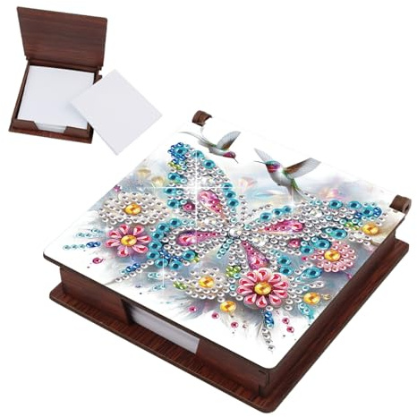 Boîte de rangement réutilisable en bois pour notes de diamant à faire soi-même, peinture diamant avec 160 notes adhésives, boîte à notes réutilisable, pour l'organisation de bureau - Papillon