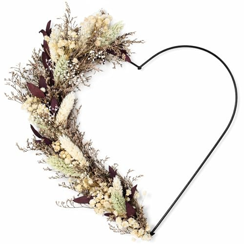 Türkranz ganzjährig Trockenblumen - Elegant Dank Naturmaterialien - 26cm Dekoherz für Deine Tür - Ganzjährig nutzbarer Türkranz - Hochwertige Deko für Haustür und Fensterdeko hängend (Beige)