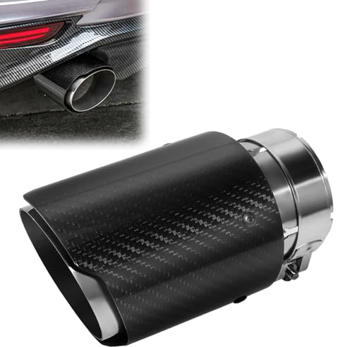 AmoreTempo【Carbonfaser Auspuff】63-89mm Auspuffblende Glänzende Kohlefaser Hintere Exhaust Tailpipe Art Auto Modified Einzel Outlet Auspuff Schalldämpfer Schwanz Throat (Glänzendes Schwarzes Silber)