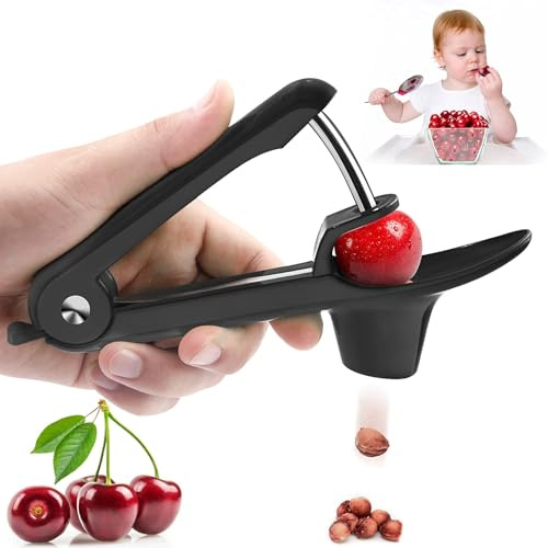 Cherry Pitter, Cherry Stoner Remover, Black, Stainless Steel Rod | Olive Pitter Tool, Cherry Pip Remover/Dates Pitting Device
