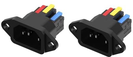 Leloco 2 Stück C14 Kaltgeräte-Steckverbinder Buchse – 3-polig, Snap-In/Clip-On, IEC Panel Einbau, 10A 250V, Schwarz, Kein Löten erforderlich, Ersatz für PC, Netzteil, Geräte