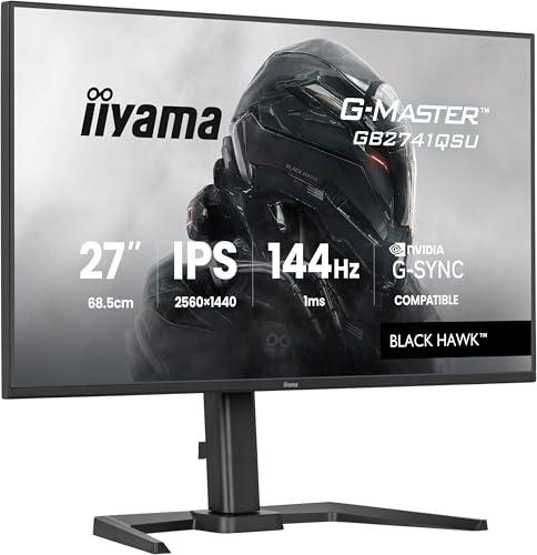 iiyama G-Master GB2741QSU-B1 27 inch 144Hz QHD Gaming Display, 1ms (MPRT) IPS LCD with Adaptive Sync & G-Sync Compatible, 2560x1440, HDMI/DP, HAS