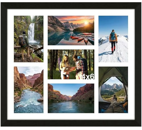 20x16 Inch Photo Frames Multiple Pictures, 7 Opening 6x4 Inch Multi Picture Frames for Wall, Black Collage Photo Frame for Family Living room, Bedroom, Corridor, Staircase