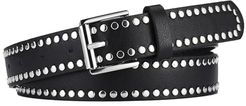 AIEOE Unisex Cintura da Donna Uomo con Borchie Punk in Pelle PU Cintura Western Cowgirl Hip Hop Y2K 2,8 * 107 cm Nero