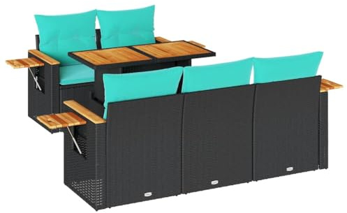 vidaXL Loungegrupp med dynor 6 delar svart konstrotting, utomhus soffa set, trädgård lounge inställning, trädgård hörn soffa set, trädgård lounge set