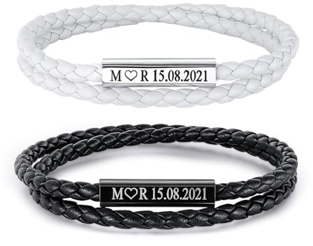 Personalisierte Pärchenarmband Partner Armbänder mit Gravur - Lerderarmband mit Magnetisch Verschluss Partnerarmband für Paare Mann Frau Geschenke für Valentinstag Weihnachten Geburtstag Jahrestag