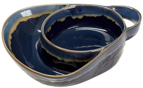 Hperu Soup and Sandwich Plate Combo, Retro Ceramic Soup Bowls with Handles Creative Chip and Dip Bowl for Dessert, Fruit and Salad, and Sandwich Bowl 8x7x2