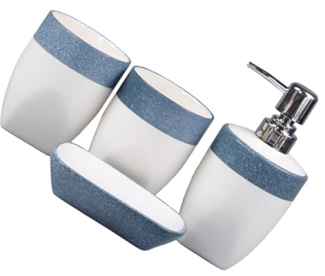 Homoyoyo Conjunto de Cerámica Azul para Baño Tecnología de Esmalte Estrella de Hielo, Diseño Antideslizante y Cuatro Piezas Funcionales Adecuado para Baño Doméstico