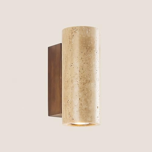 COSRUB Applique da Parete in Pietra Cilindrica Stile Giapponese, Lampada da Muro in Legno con Illuminazione Verso il Basso Luce da Parete(Warm light,16cm/6.29in)