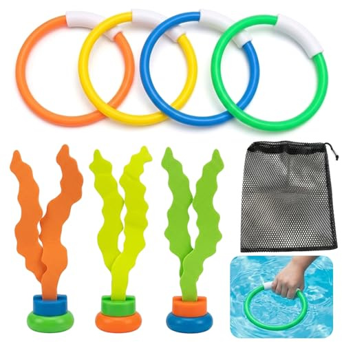 UxuoQxa Tauchspielzeug Set mit Tauchringen, Wasserspielzeug für Schwimmtraining, 8-teiliges Set mit Aufbewahrungsnetz, Ideal für Poolspiele und Familienaktivitäten im Wasser