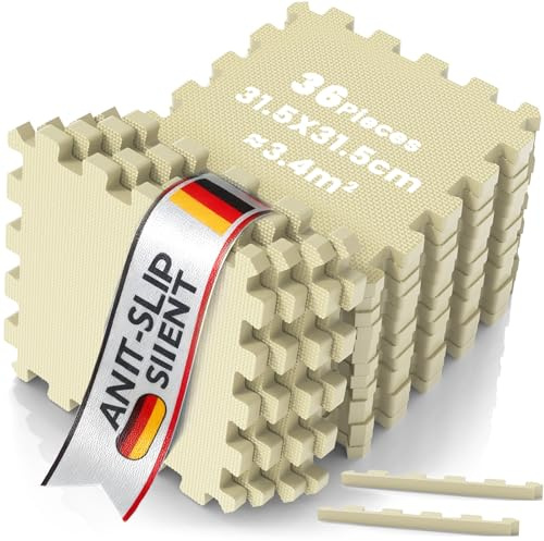 Huracan Bodenschutzmatten Fitness, Schutzmatten Puzzlematte 36 Matten Set, 31x31cm, Rutschfeste Fitnessmatte EVA Schaumstoff, Rutschfest Bodenmatte, Trainingmatte, Unterlegmatte, Gymnastikmatte