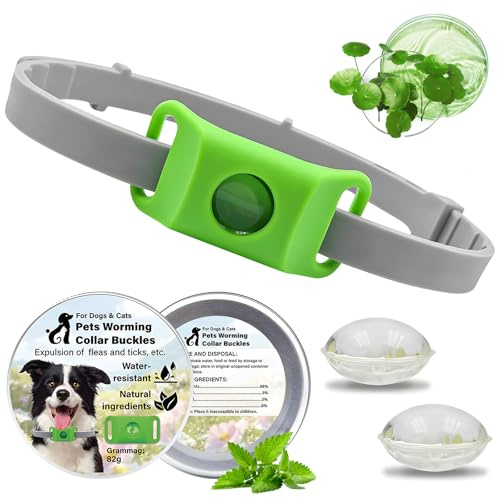 Collar Antipulgas Perros Natural - Repelente de Insectos y Collares | Anticarrapatas para Perros con Aceites Esenciales, Impermeable, Ajustable para Perros Grandes y Pequeños (Incluye 2 Cápsulas)