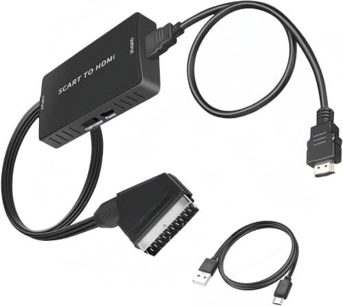 SCART to HDMI Converter Cable with USB Power – 1080P Upscale Video Audio Adapter for Old DVD Players, Retro Game Consoles, Set Top Boxes & Legacy Devices – Plug & Play SCART Input to HDMI Output Conve