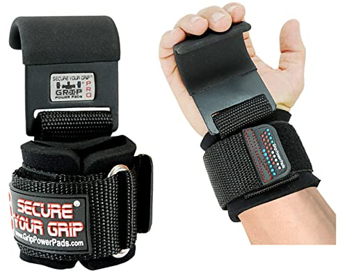 Heavy Duty Pro Lifting Hooks Neoprene Padded Wrist Wraps with Heavy Duty Steel Hooks Power Weight Lifting Training Gym Grips Straps Wrist Support Bandage Set of 2 272KG Pull Rating 1 Year Warranty