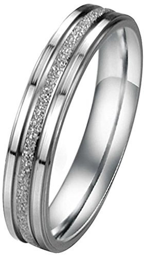 JewelryWe Schmuck 4mm Breite Edelstahl Damen-Ring Partnerringe Sandgestrahlt Hochzeit Band Farbe Silber Größe 57