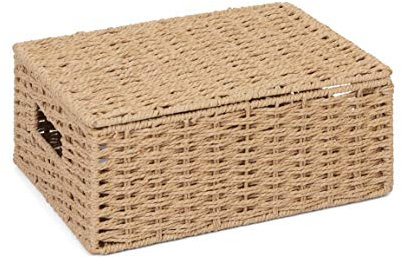 Arpan Natural Paper Rope Storage Basket Box With Lid (Medium)