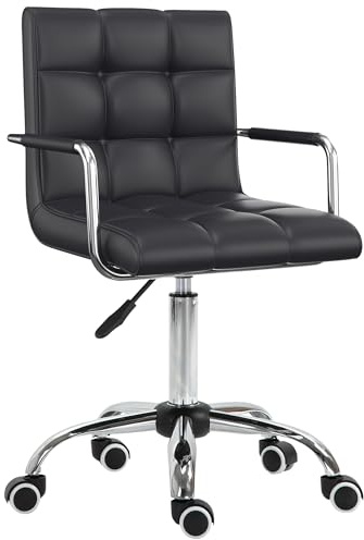 HOMCOM Sedia da Ufficio Ergonomica in pelle PU Nero, Sedia da Studio con 5 Ruote Girevoli, Imbottitura e Altezza Regolabile, 52.5x54x84-99cm