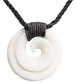 81stgeneration Hand-Carved Bone Koru Spiral Pendant Necklace - Adjustable Cord Necklace for Men - Women's Maori-Style Amulet - Tribal Handmade Statement Surfer Jewellery - Spiritual Gift