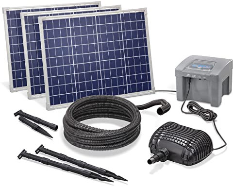 esotec Solar Bachlaufset 150 4200 proBatt, Komplettset, Akku, Bachlaufpumpe 4200l/h, Solarmodule 150Wp, Teichpumpe, DIY Solarbrunnen, Springbrunnen, Wasserspiel Vogeltränke, outdoor, 1,5m, 101975