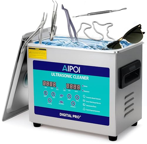 AIPOI Ultraschallreinigungsgerät 3.2L Edelstahl Ultraschallreiniger mit Heizung, 120W Ultraschallbad zum Reinigen von Schmuck, Brillen, Uhrenketten, Dentalwerkzeugen, Metallteilen, Vergasern usw