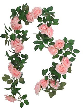 Hitopin Künstliche Blume Girlanden, 1 Stück 240CM Rosarot Rosen Girlande, Rosen Girlanden Vintage, Blumen Girlande, für Zuhause Wand Garten Hochzeit Bogen Dekor (16 Blumen, Rosa)
