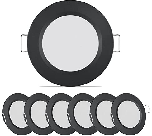 acegoo DC 12V Einbaustrahler 3000K LED Spot Einbauleuchte Flach Deckenleuchte Downlight 6 Stück für Boot Wohnmobil Möbel Küche Bad, Aluminium Warmes Licht(Schwarz)
