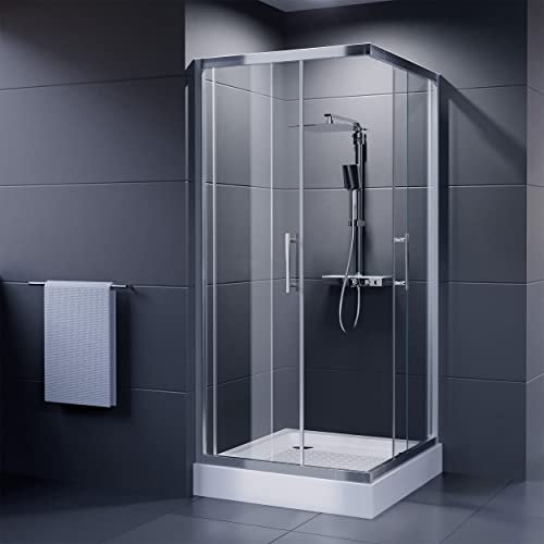 Duschmeister Duschkabine 90x90cm 80x80 cm 80x90cm Schiebetür Eckeinstieg VARIABEL x 185 cm Höhe mit Schiebetüren Dusche mit Abperleffekt Nano Beschichtung