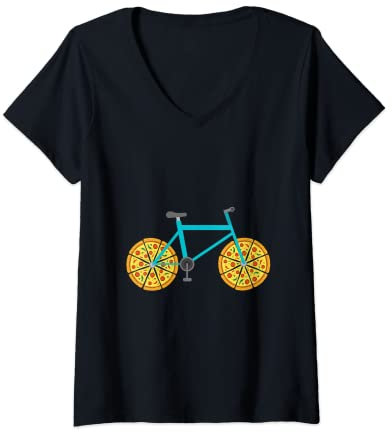 Femme Roulettes de vélo à pizza T-Shirt avec Col en V