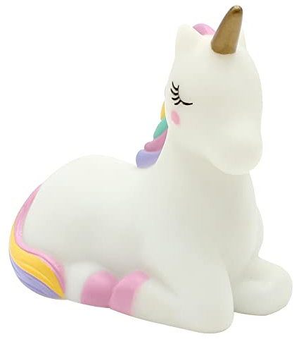 Dekohelden24 Luz nocturna LED – Unicornio mágico/L/B/H aprox. 13,7 x 7,3 x 13,5 cm, con temporizador, incluye 3 pilas (tipo LR 44, 1,5 V)