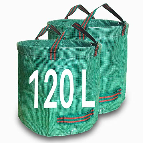 Singwow Garden Waste Bags 120L x 2 Heavy Duty Refuse Bags, Reusable Garden Sacks with Handles, Ideal for Collecting Yard Waste, Plant waste grass and Leaves (120L)