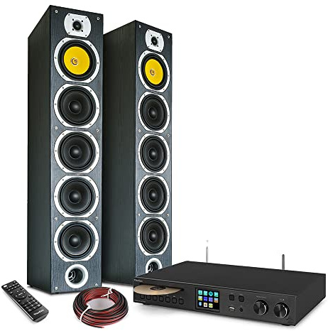 Audizio Tower Stereo System with SHFT57B Floor Speakers, Internet/DAB+ Radio, CD Player, Bluetooth & Spotify Connect HiFi Audio System for Home Entertainment
