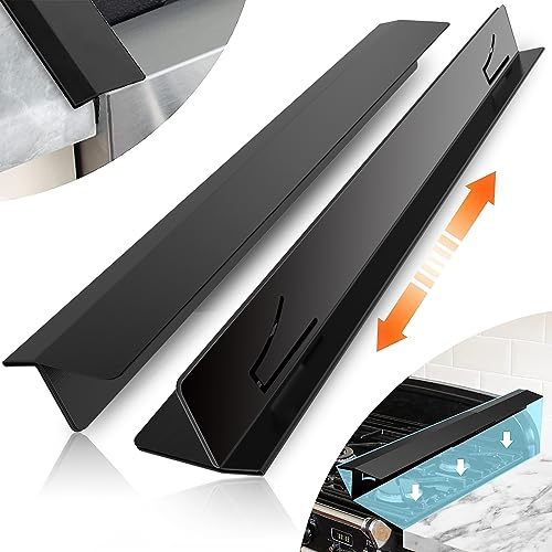 2PCS Kitchen Stove Counter Gap Covers, Stainless Steel Stove Gap Guard, Cooktop Trim Kit, Stove Gap Guards, Oven Gap Filler, Heat Resistant & Effectively Protect Stove Gap Filler(13.8-27.5 Black)