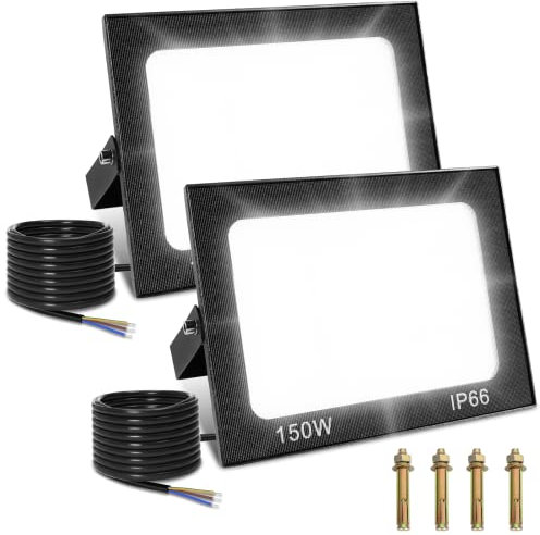 Viugreum 2 Pack 150W Led Strahler Außen 12000LM Flutlicht Aussen IP65 Aussenstrahler 5000K Fluter Kaltweiss Scheinwerfer Flutlichtstrahler mit 75cm Cable fur Hinterhof Auffahrt Garage Flur