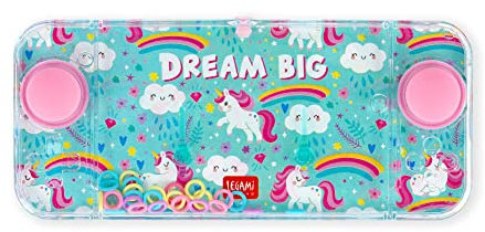 Legami - Mini vattenspel med ringar, utan batterier, bärbar, 15,2 x 7 cm, enhörningstema