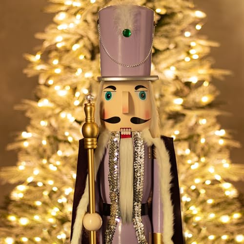 KI Store 120 cm Navidad Cascanueces tamaño real XXL Figura de Cascanueces de madera Decoración Navideña (Rey Lila)