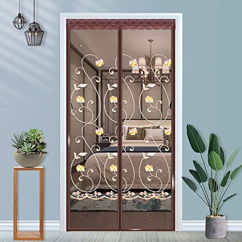JYHCD Magnet Fliegengitter Für Türen Und Fenster,Stickerei Insektenvorhang Mit Magnet Insektenschutz Balkontür Fliegenvorhang Für Balkontür Terrassentür, Klebemontage Ohne Bohren,110x210cm(W x H)