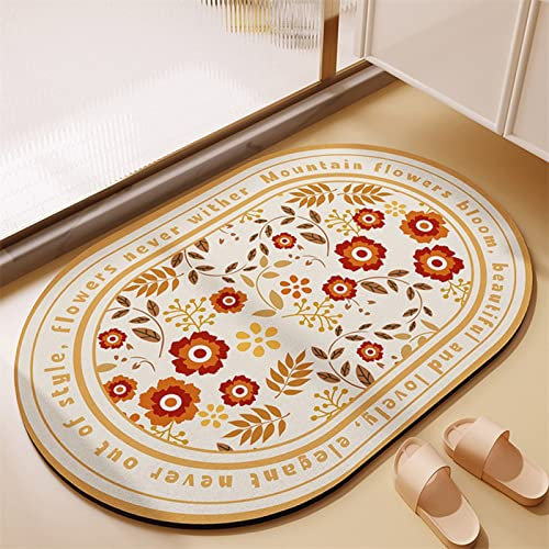 Badezimmerteppich, Badematte Rutschfest, 100x160cm Bad Teppich LäUfer, Duschmatte, Badteppich Badvorleger Rutschfest, Antirutschmatte Dusche, Teppich Badezimmer, Bathroom Bath Mat, Rote Blumen