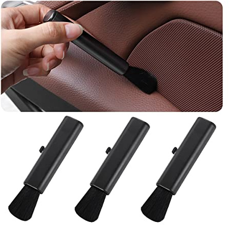 zipelo 3 Pcs Car Detailing Brush, Soft Bristle Auto Interior Dusting Brush, Portable Stretchable Car Interior Detailing Brush, Vehicle Cleaning Tool for Dashboard, Air Conditioner Vents (Black)