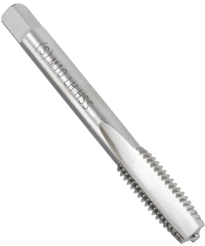 Boxonly Metric Machine Tap Left Hand for Drilling Tapping Cutting on Soft Metal Aluminum Plate and Iron H2 3 Flutes High Speed Steel Screw Thread Taps Tapping Tool M10 x 1.25mm 1Pcs