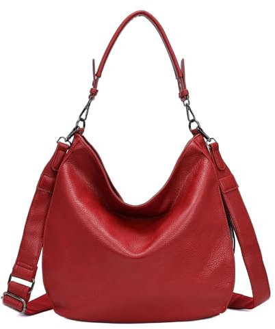 OBC Damen Tasche XXL Shopper Hobo Bag Schultertasche Crossbody Umhängetasche Beuteltasche Handtasche Crossover Leder Optik Rot